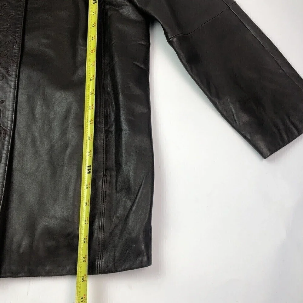 Vintage LNR Brown Leather Jacket Small Embroidered Grunge Classic 80s 90s Soft
